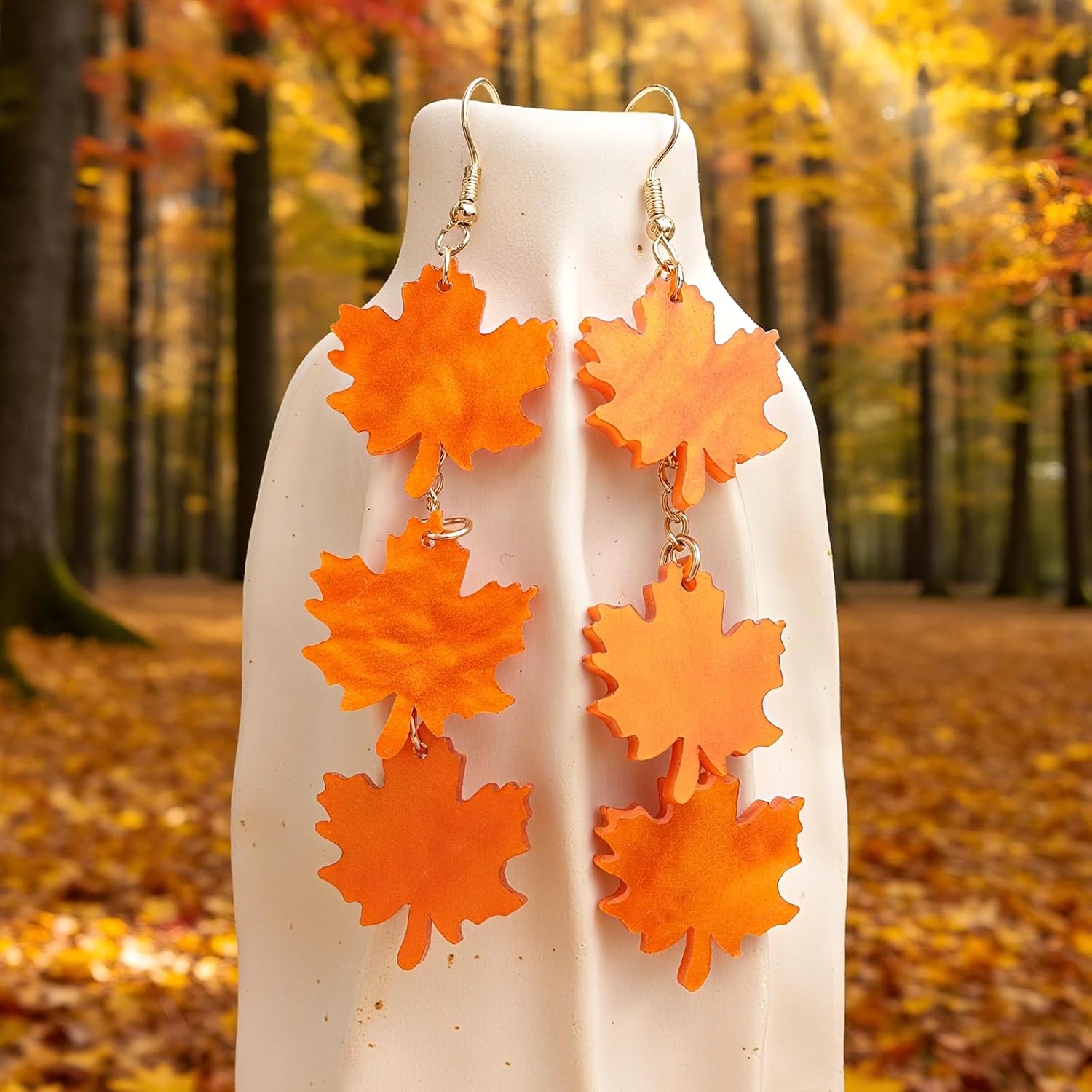 Thanksgiving Gold Fall Maple Leaf Acrylic Dangle Earrings for Women, Autumn Orange Leaves Lightweight Drop Earings Party Holiday Accessories Jewelry Gift - Image 4