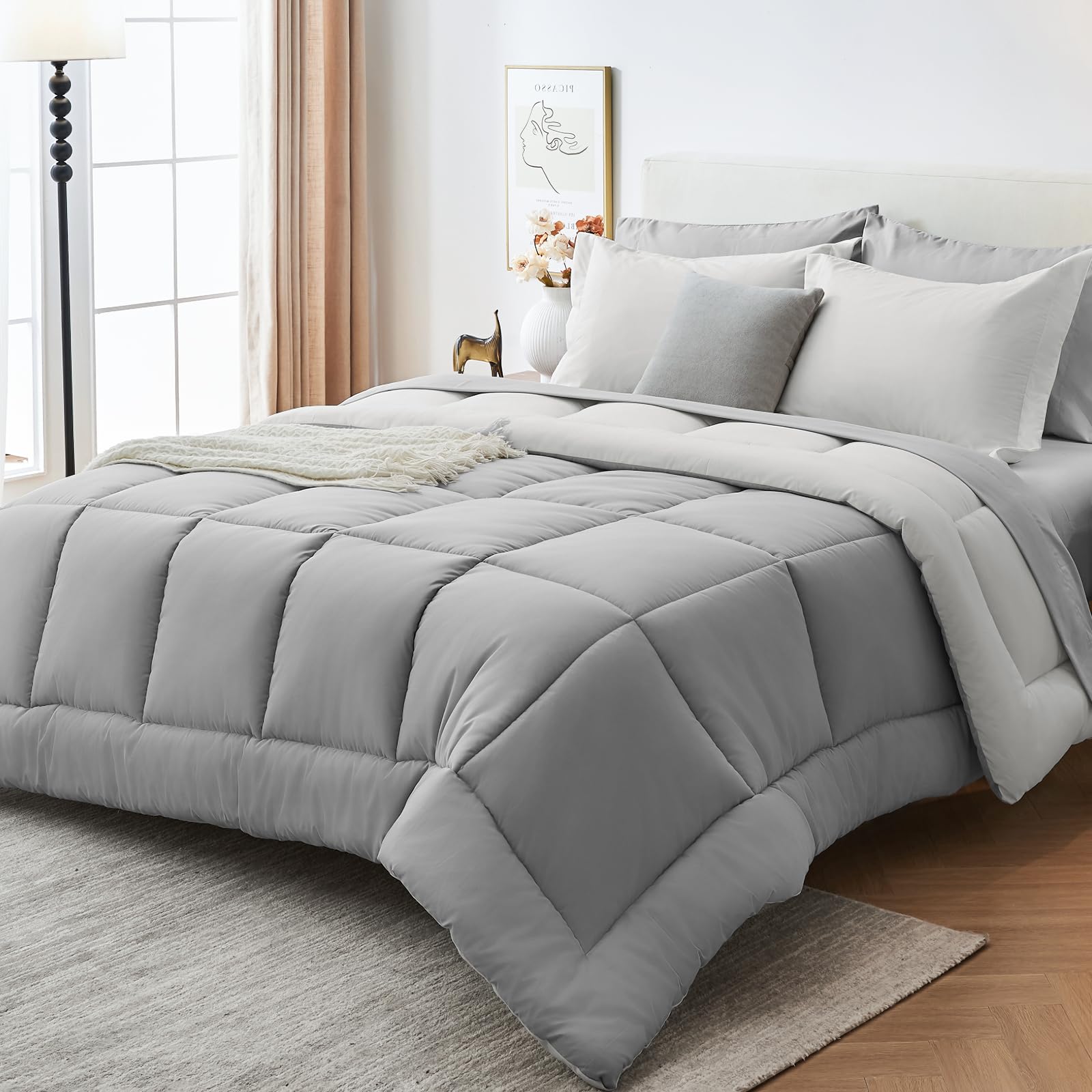 Sasttie Twin Comforter Set, 5 Pieces Reversible Bed in a Bag Twin, Complete Bedding Set Includes Comforter, Flat Sheet, Fitted Sheet, Pillowcase and