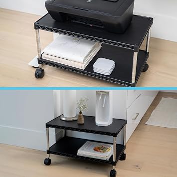 Under Desk Printer Stand with Storage 24 X 14, Printer Cart, Small Printer Stand with Wheels, Small Printer Table for Home Office, Heavy Duty Low Rolling Cart, (Regular, Black)