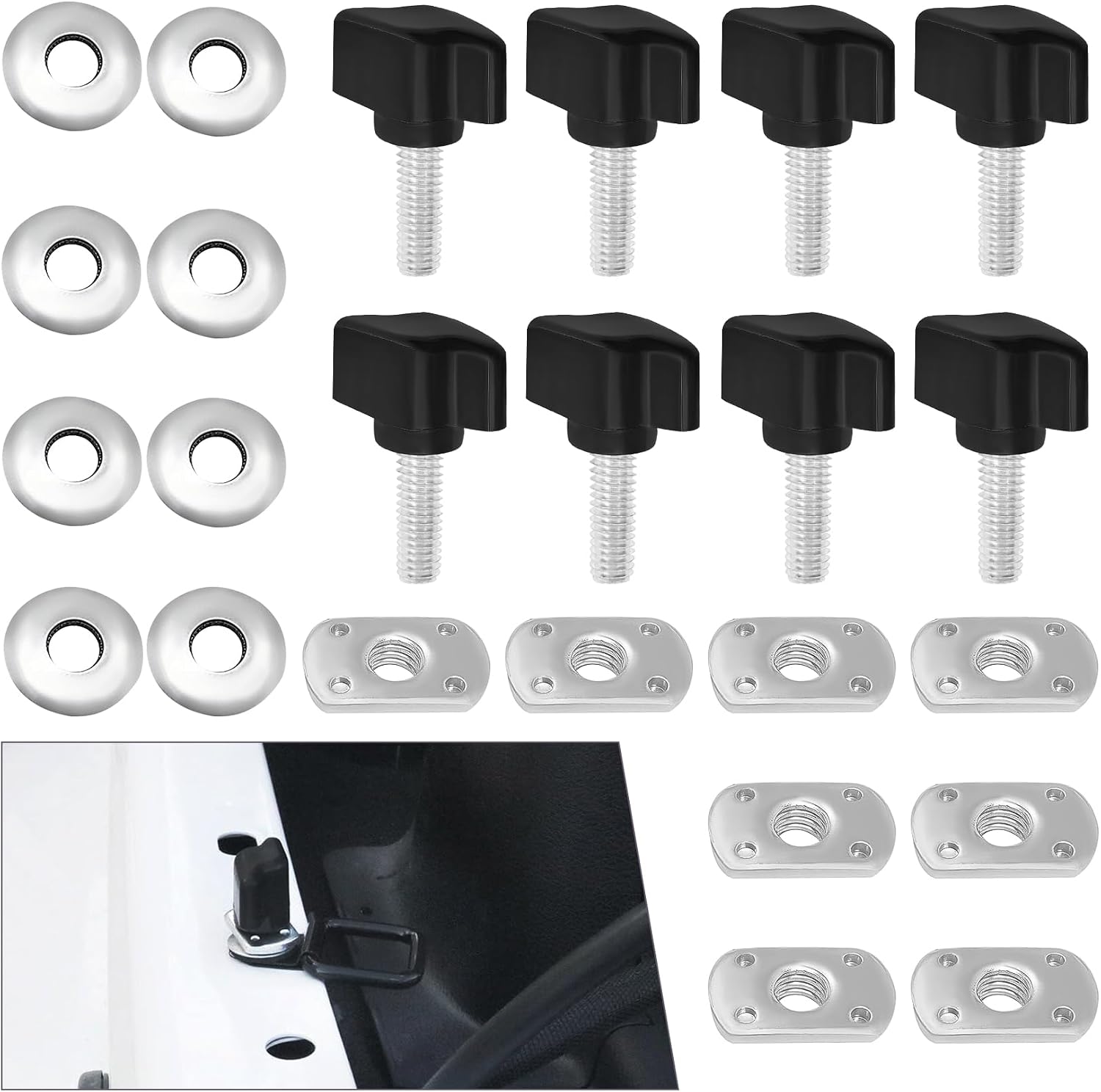 8PCS Thumb Screw Kit, Hardtop Quick Release Fastener Set, Black