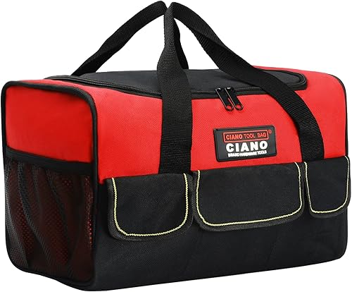 Organizador de bolsas de herramientas de 17.3 pulgadas, bolsas de herramientas para hombres de boca ancha, Oxford 600D con 8 bolsillos exteriores