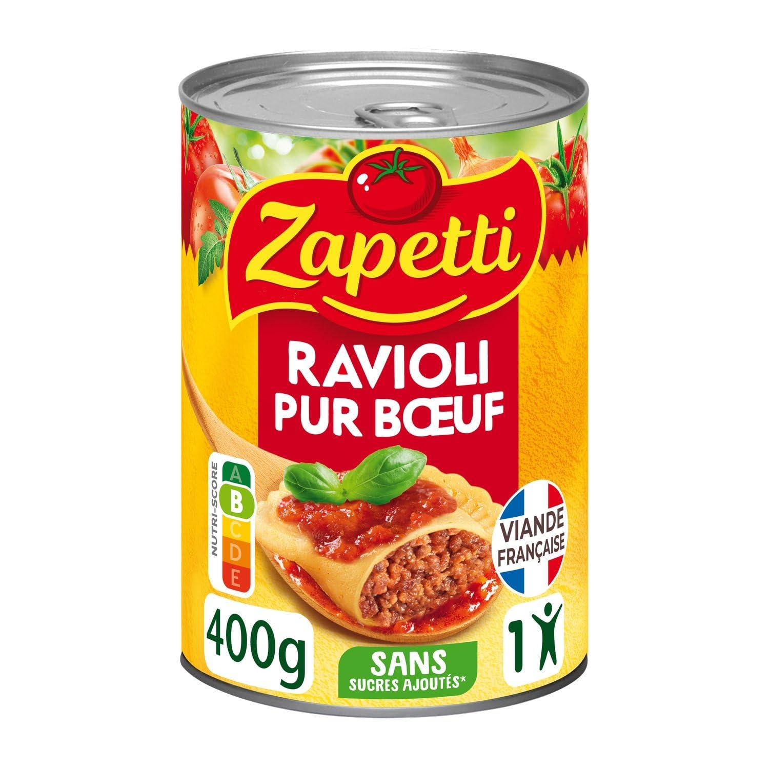 Plat Individuel Ravioli pur Bœuf ZAPETTI - la boite de 400g Lot De 4 - Par Lot