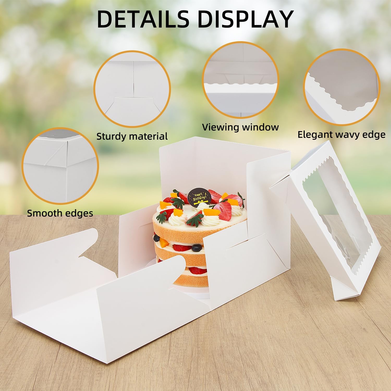 10 Pack Cake Boxes, 8 Inch Tall Cake Box with Window, White Bakery Boxes,Large Baking Boxes, Square Cardboard Cake Box for Multi-Layer Cakes, Cake Decorating Supplies for Gift Giving (8x8x8)