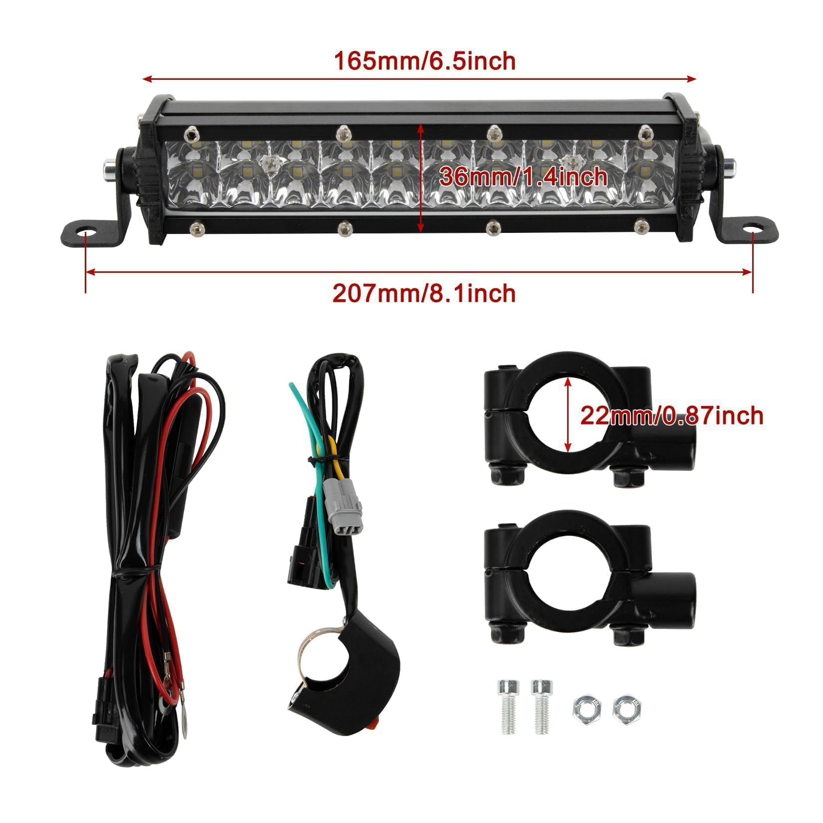 PSLER Geländemotorrad-Lichtleiste – 7/8" Lichtleiste für CRF110, CRF250F, KLX110, TTR110, TTR110E, RM85, YZF450, 12V-24V Geländemotorrad-Scheinwerfer