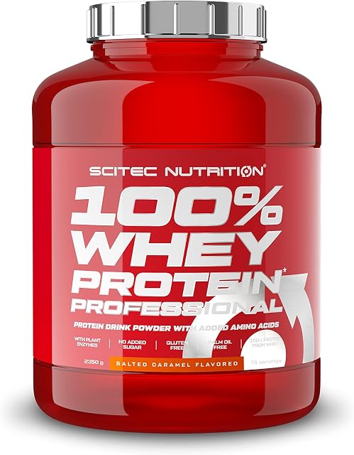 Scitec Nutrition 100% Whey Protein Professional, Zawiera dodatkowe aminokwasy i enzymy trawienneó, bez glutenu, 2.35 kg, Słony Karmel