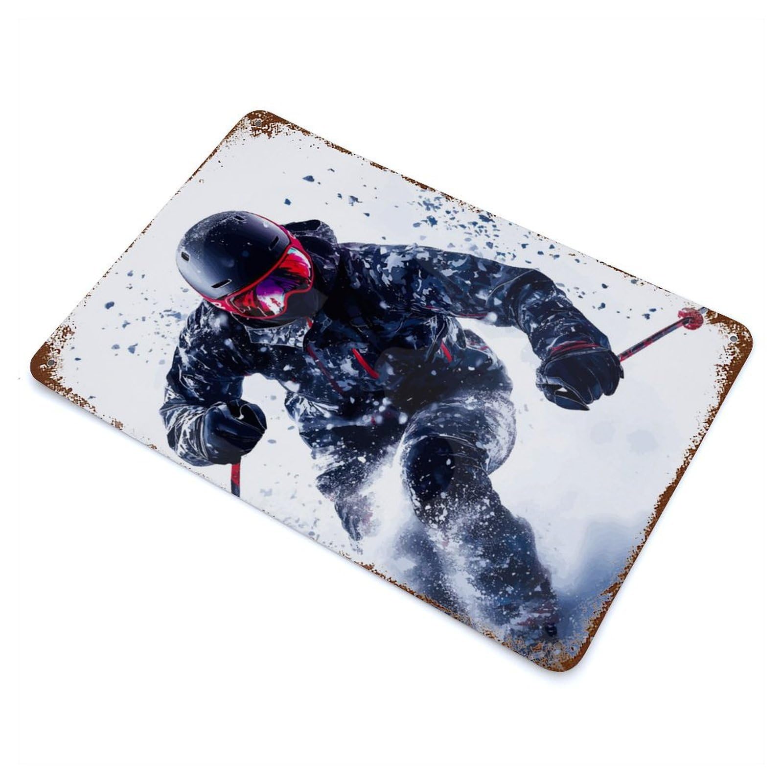 Skier in Action Vintage Rust Metal Sign 11.8"x7.9", Farmhouse Wall Decor for Garage, Pub Or Kitchen