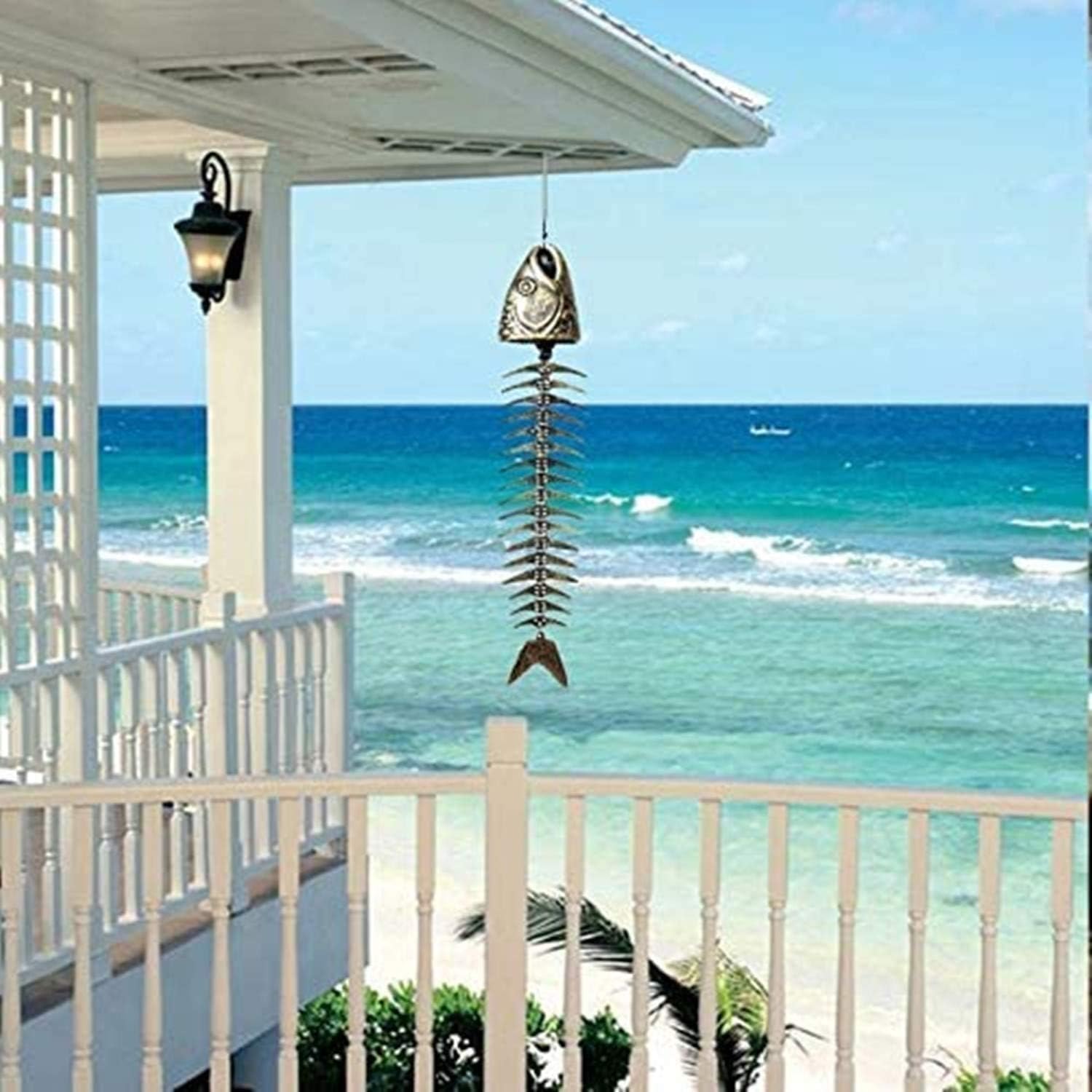 Fish Windchime,Fish Skeleton Windchime,Fish Bone Cast Iron Wind Chimes Vintage Metal Wind Chimes Outdoor Soothing Melody for Garden Home Yard Porch Hanging Decor (Bronze)