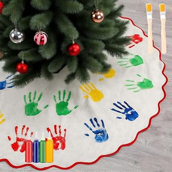 DIY Tree Skirt, Plain Tree Skirt to Paint, Family Christmas Trees Skirts for 2025, 47 in Farmhouse Rustic Blank Trees Skirts for Xmas Home Party Decorations, Making Coloring You OwnWhite a