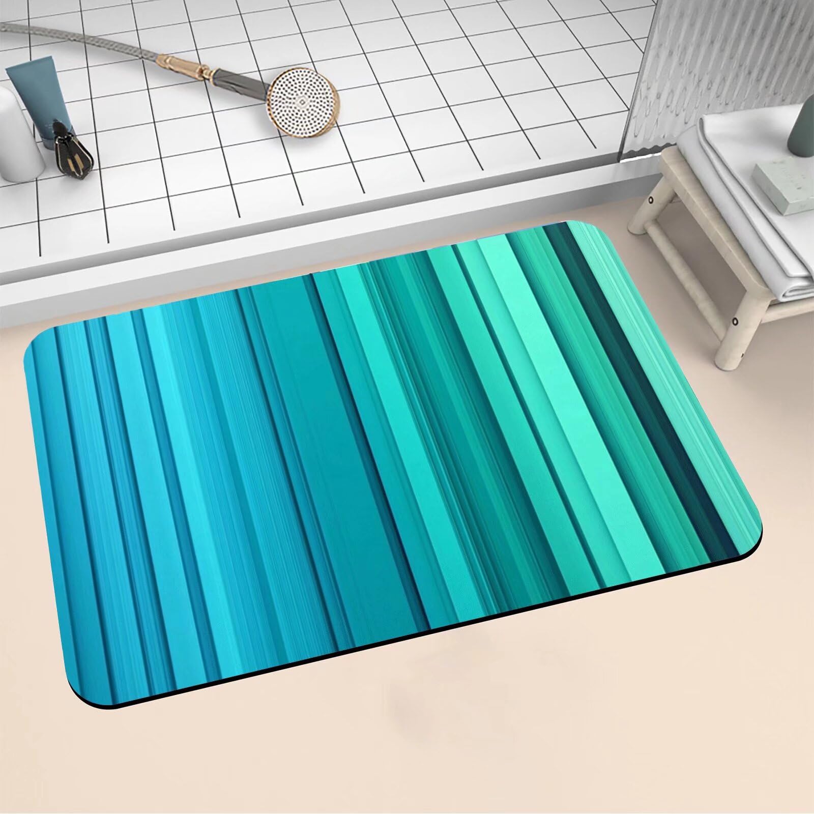 Alfombra baño secado rápido diatomita antideslizante azul teal evita resbalones 40x60cm