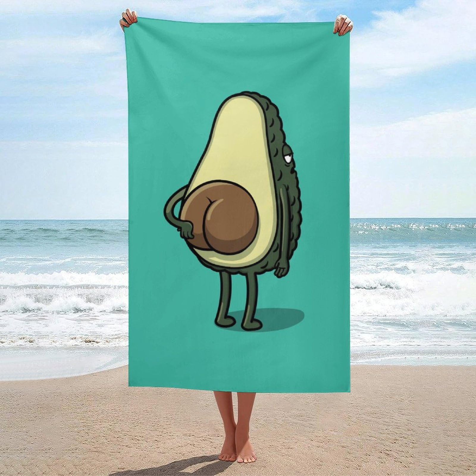 LEDFCVSU Beach Towel, Cute Avocado Anime Bath Towel, Absorbent Towel for Swimming, Sports, Travel