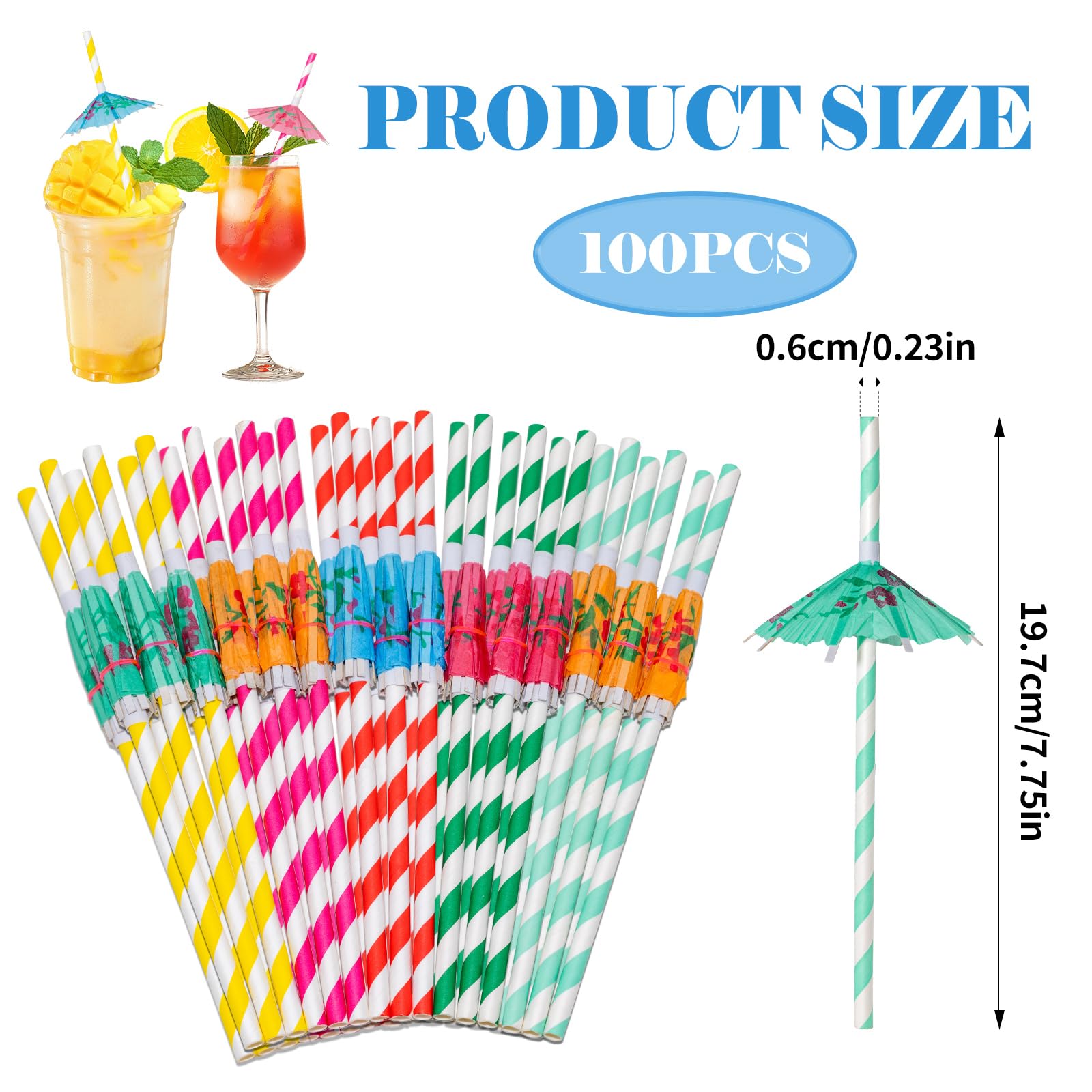 100 Pezzi Cannucce per Cocktail,Cannucce con Ombrellini Decorazioni per cocktail,Ombrellini cannucce Cocktail per Frullati,Succhi,Cocktail e Bevande Calde
