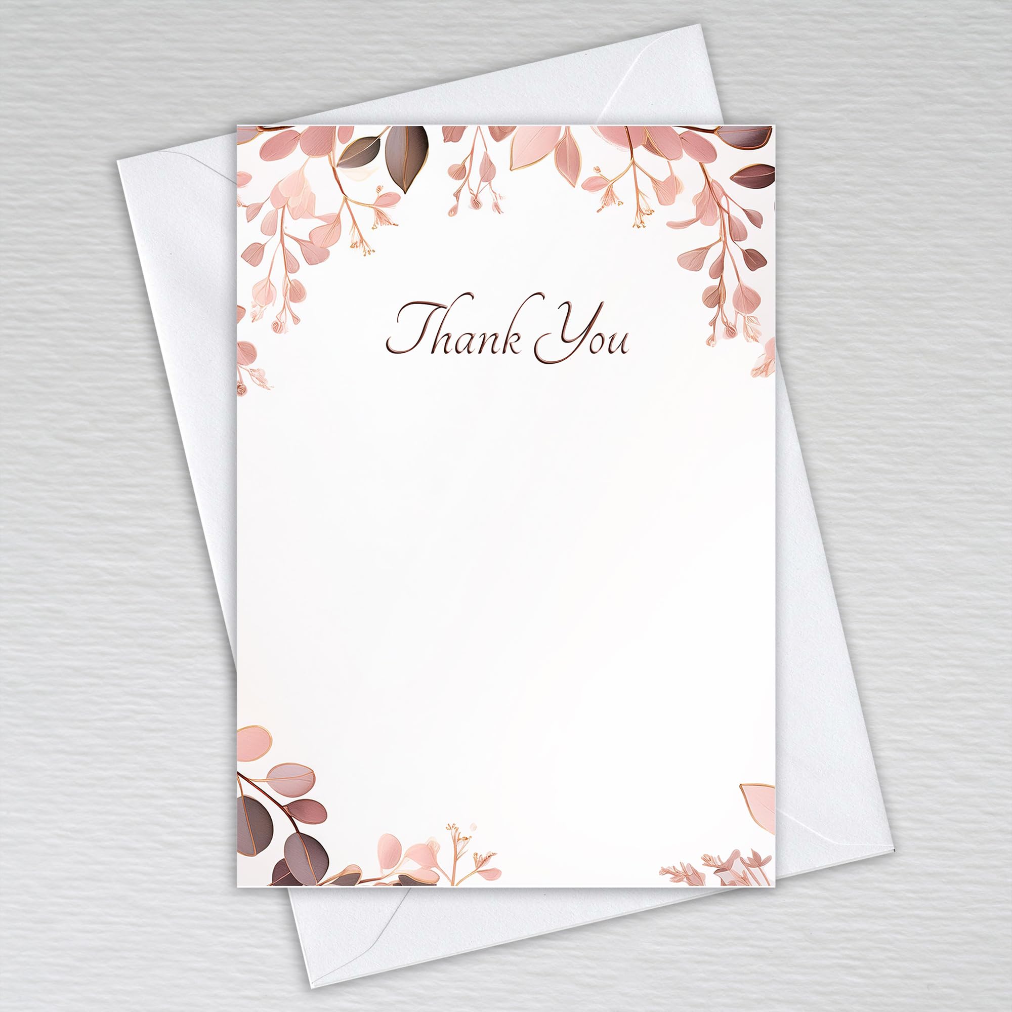 Rose Gold Eucalyptus Thank You Cards with Envelopes / Dusty Pink Leaves / A6 Postcard Non-Folded Elegant Thankyou Notecards: Rose Gold Eucalyptus Wedding Thank You Cards (Pack of 20 with Envelopes)
