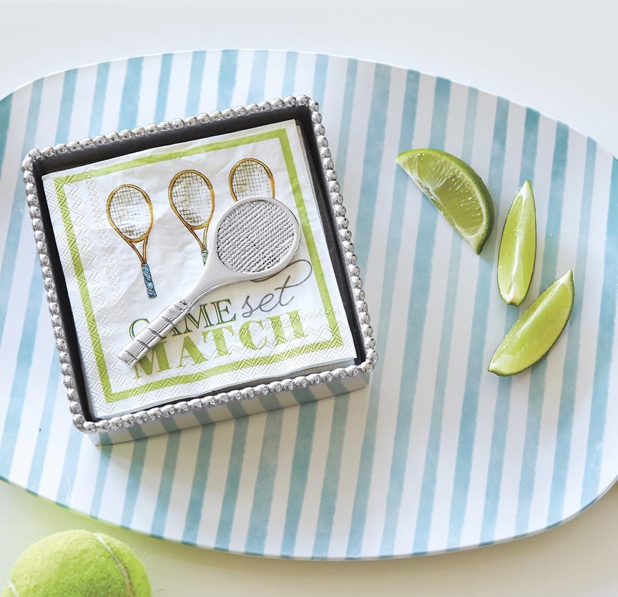 MARIPOSA GAME, SET, MATCH (1949) BEADED NAPKIN BOX SET | SILVER | BRILLANTE | GIFTS | NAPKIN BOX & WEIGHT SET | RECYCLED SANDCAST ALUMINUM | HANDMADE IN MEXICO