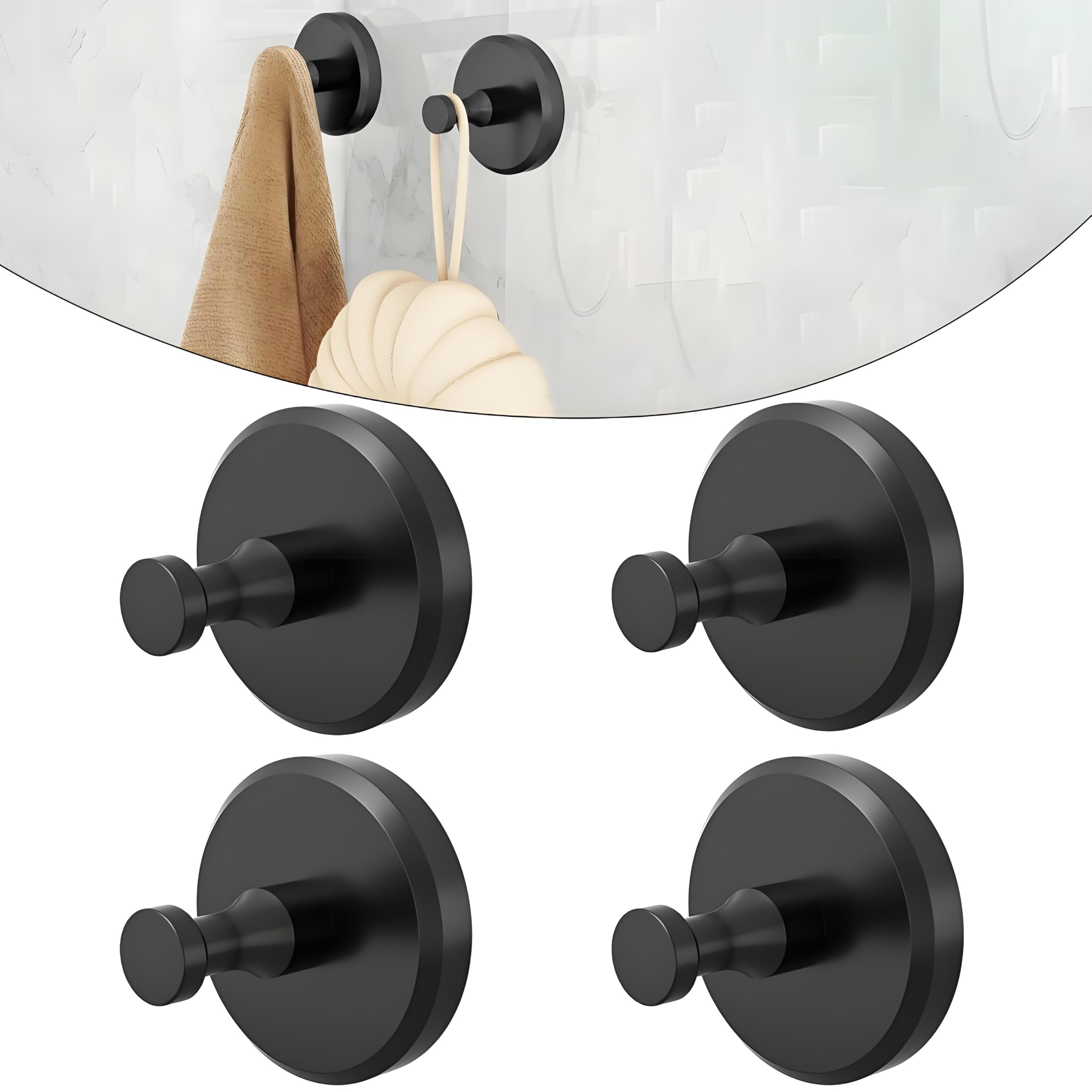 Gypie Saugnapf Haken, 4 Stück Handtuchhaken ohne Bohren, Metall Schwarz Saugnäpfe mit Haken Badezimmer, Wiederverwendbar Runde Saughaken Extra Stark, Wasserdicht Saugnapfhaken für Bad, Küche, Fenster