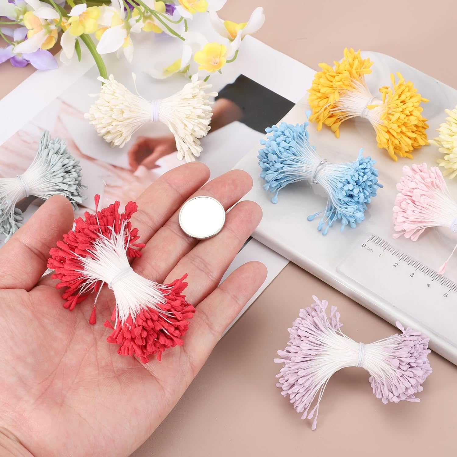 MECCANIXITY 3mm Double Head Flower Stamen 1020 Pcs Artificial Floral Stamens Pistil for Christmas Wedding Flowers Making Scrapbook Decoration DIY Crafts, Cream White