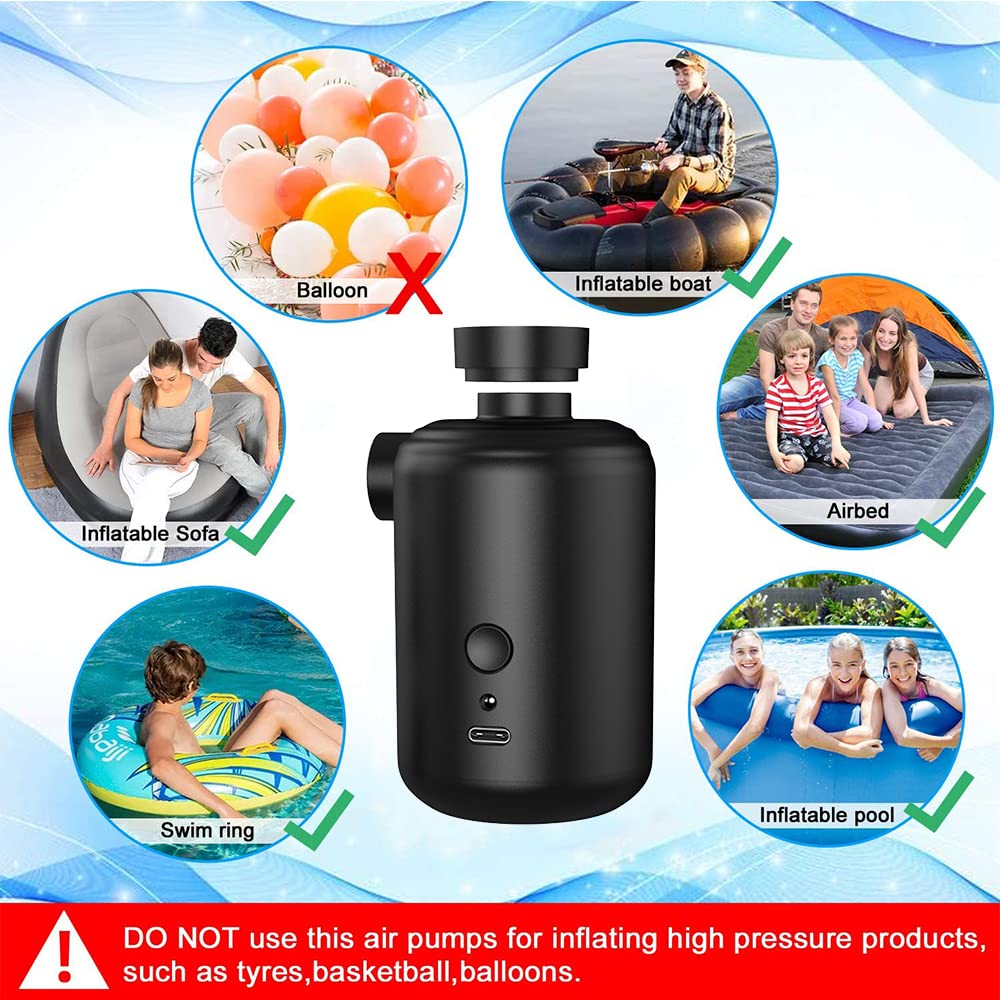 Tragbare Luftpumpe, Mini-Luftpumpe, 4000mAh wiederaufladbare Akku-Luftpumpe für Kinderpools, Mini-Luftbettpumpe mit 4 Düsen für Poolschwimmer Luftbett, Luftmatratze, Schwimmring