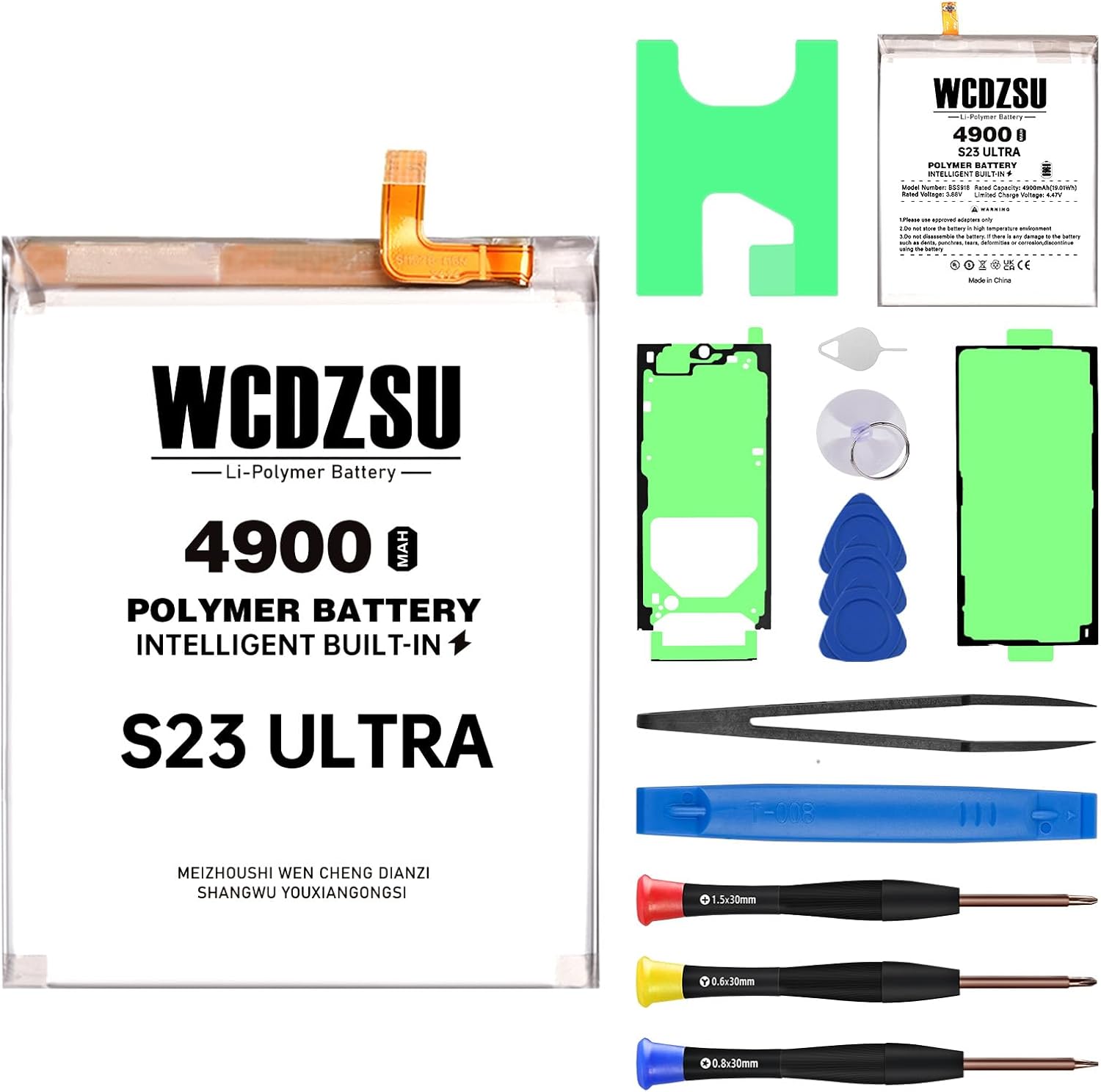 Battery for Samsung Galaxy S23 Ultra High Capacity 4900mAh New 0 Cycle Lithium Polymer Replacement Battery for Galaxy S23 Ultra with Complete Fix Tools Kit Model: SM-S918B