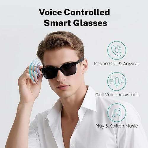Miniatura 2 de Lentes inteligentes, 5.3 gafas de sol Bluetooth con altavoz de oído abierto, compatible con asistente de voz, lente de bloqueo de luz azul