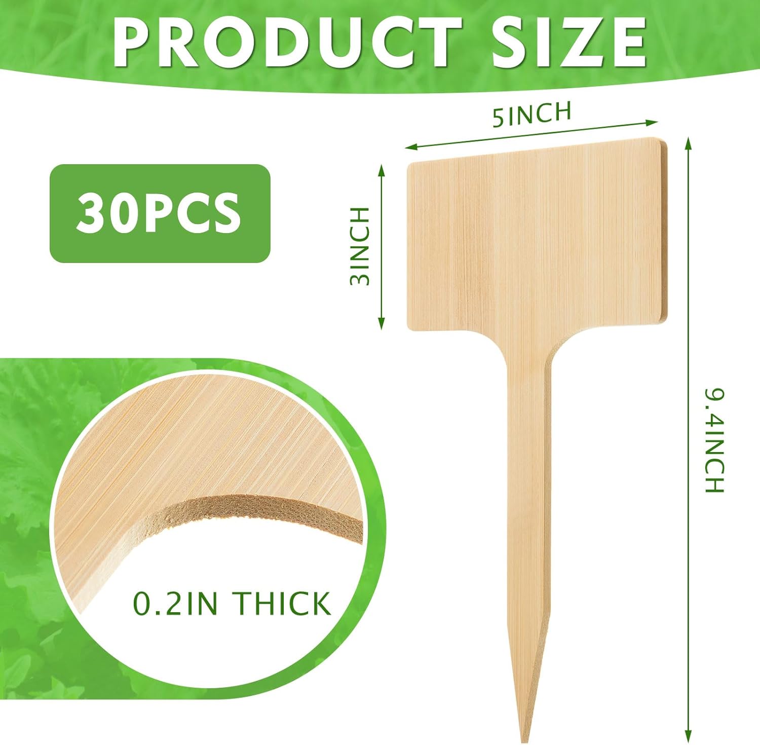 Hicarer 30 Pcs 9.4" x 5" Extra Large Bamboo Garden Markers, Natural Wood T-Type Large Plant Labels for Herbs, Flowers & Vegetables – Easy to Read Full-Size Tags for Garden Outdoor