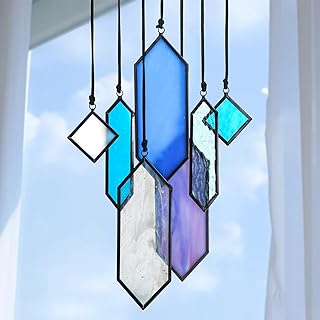 Stained Glass Window Hanging Suncatchers - 7 Pieces Handcrafted Element ...