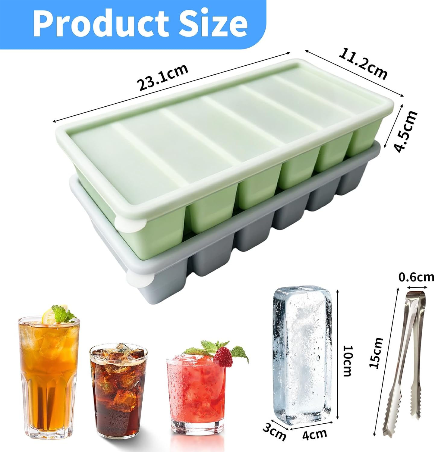 2 Pieces Silicone Ice Cube Trays, 6 Compartments with Lid image 2