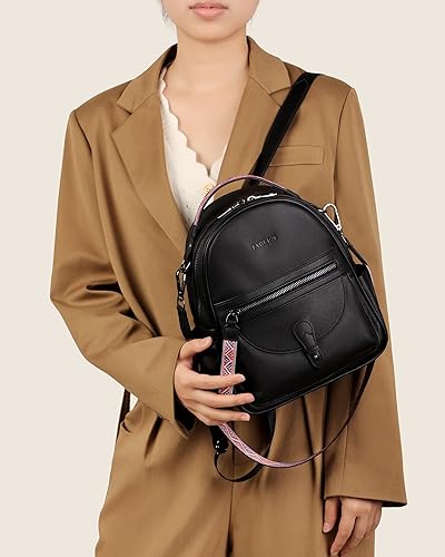 Miniatura 2 de FADEON Mini mochila para mujer, de cuero de diseñador, lindas mochilas espaciosas, mochila de hombro para mujer diaria, Negro puro, S, Mochilas de