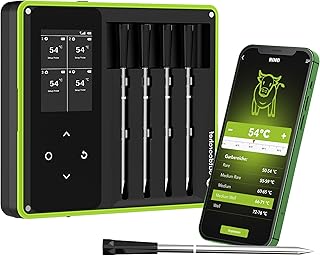 Outdoorchef Easy Check Thermometer Quadro – Wireless Bluetooth BBQ‑Thermometer mit App, 4 Fühler, 200m Reichweite, spülmaschinenfest, inkl. magnetischer Dockingstation