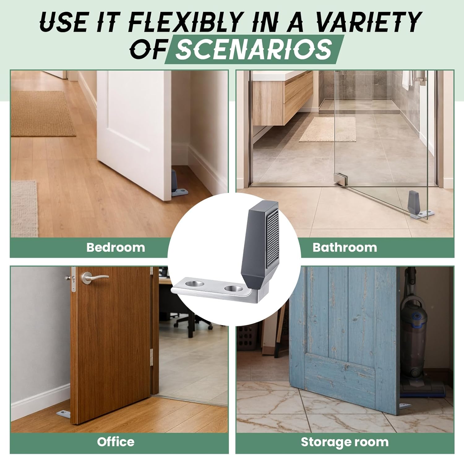 Moxweyeni 2 Pack Floor Door Stop Angle Door Stopper Floor Mounted Heavy Duty Base for Doors with up to 2" Gap Comes with Rubber Bumper Stainless Steel Screws Suitable for Wood Concrete Floors (Grey)