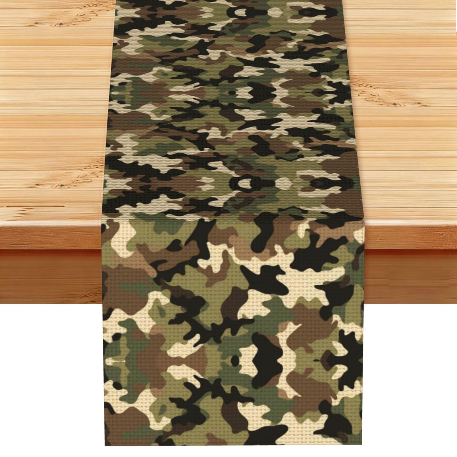 Lush Tan Olive Camo Printed Table Runner 13 x 72, Wrinkle Resistant Decor for Dining Table Coffee Table Fireplace