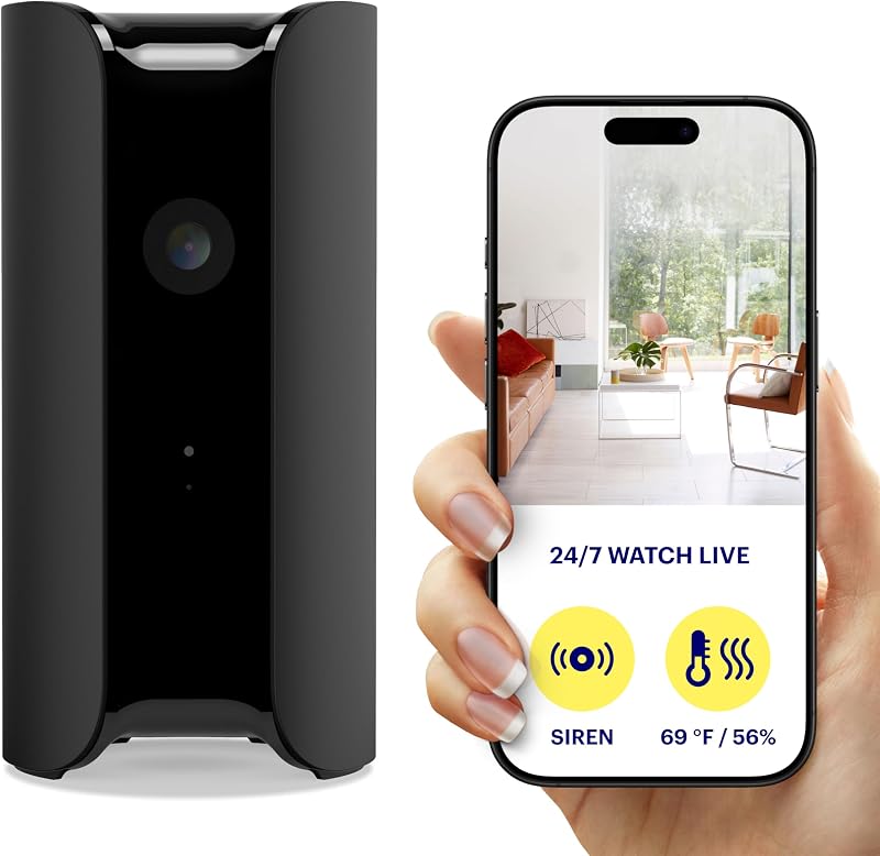 Cámara de seguridad para el hogar interior Canary Pro 1080p HD WiFi IP | Vea video en vivo las 24 horas, los 7 días de la semana, sirena, monitor climático, alertas de movimiento, conversación bidireccional, visión nocturna, zoom de 10x, modo privado, funciona con Alexa y más