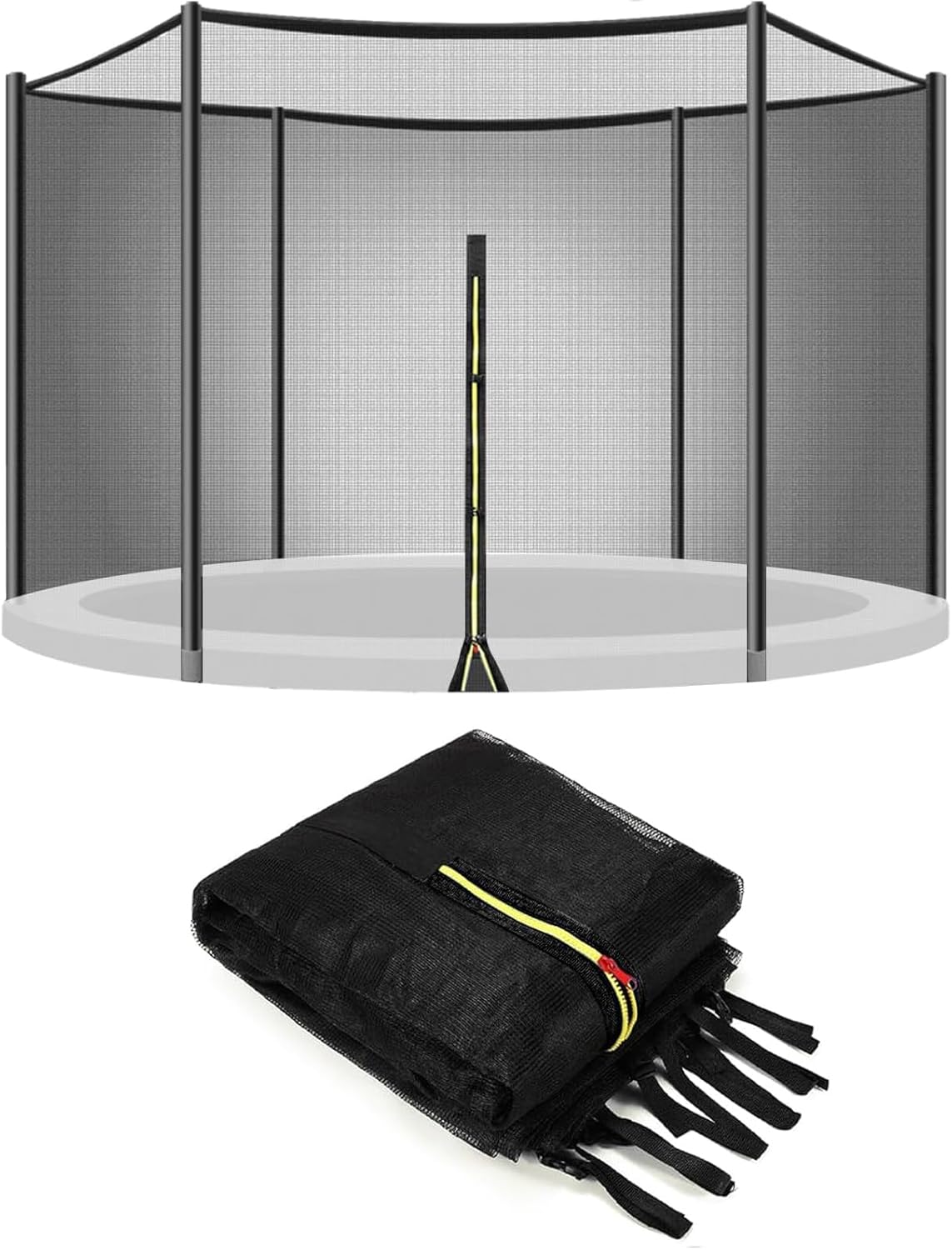Trampoline Safety Net Replacement, for 14FT 8 Poles Round Frame Trampoline, Enclosure Surround Netting with Dual-Headed Zippers and Protection Buckles & Enhanced Hook (Net Only)