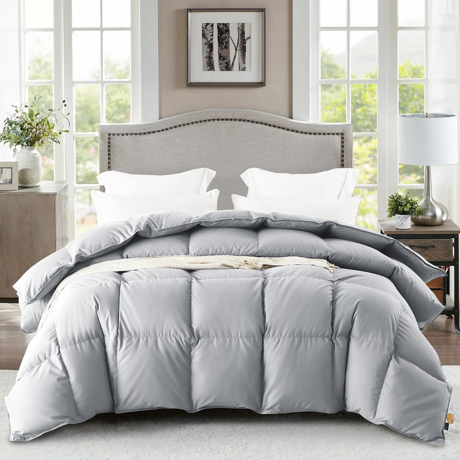WarmKiss King Size Down Comforter, Luxurious All-Season Duvet Insert with noiseless Skin-Friendly Tencel Blend Cover, Cloud-Soft & Breathable, 8 Corner Tabs, Machine Washable, Grey (106" x 90")