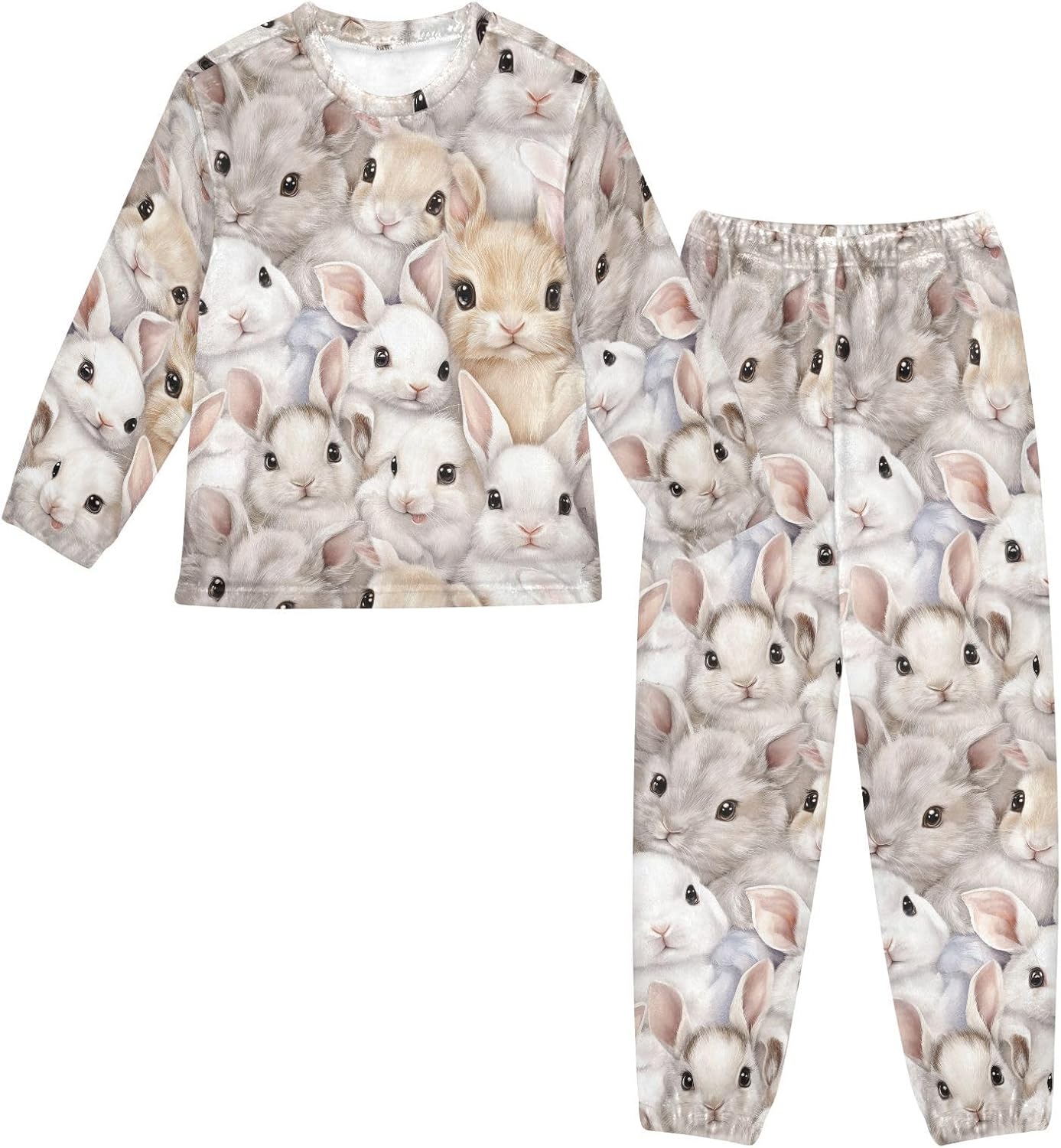 Cute Rabbit Plush Pajama Sets Soft Flannel Fleece Sleepwear