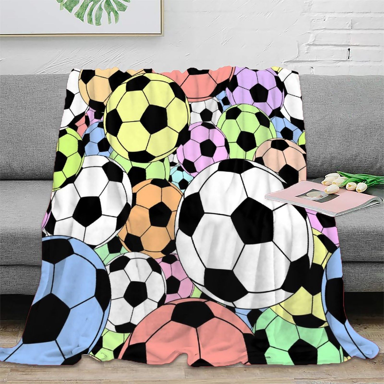 Plaid soccer 3D en microfibre 150x200 cm couverture colorée lit et canapé