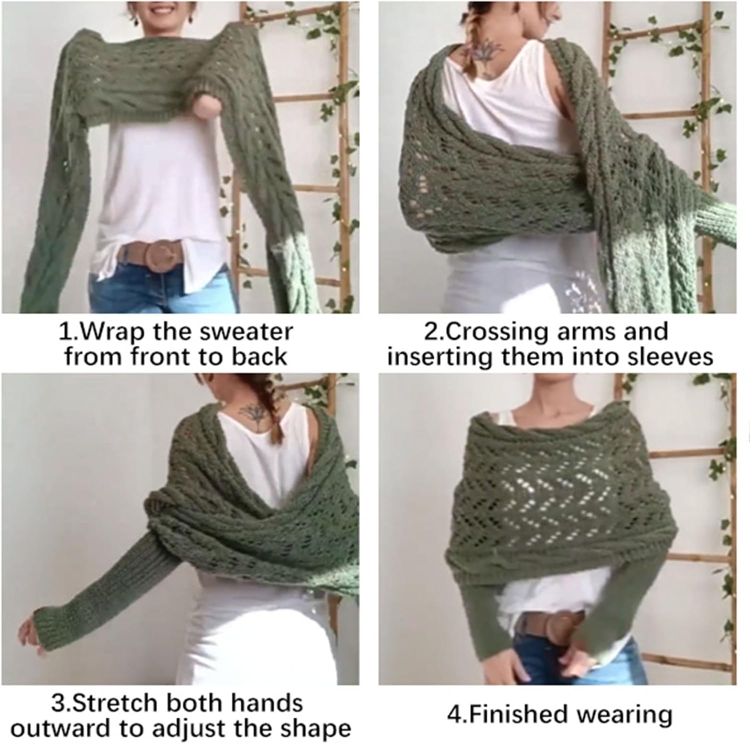 Knitted Cable Wrap,Shrugs For Women,Knitted Wrap,Scarf With Sleeves For Women,Sweater Scarf with Sleeves