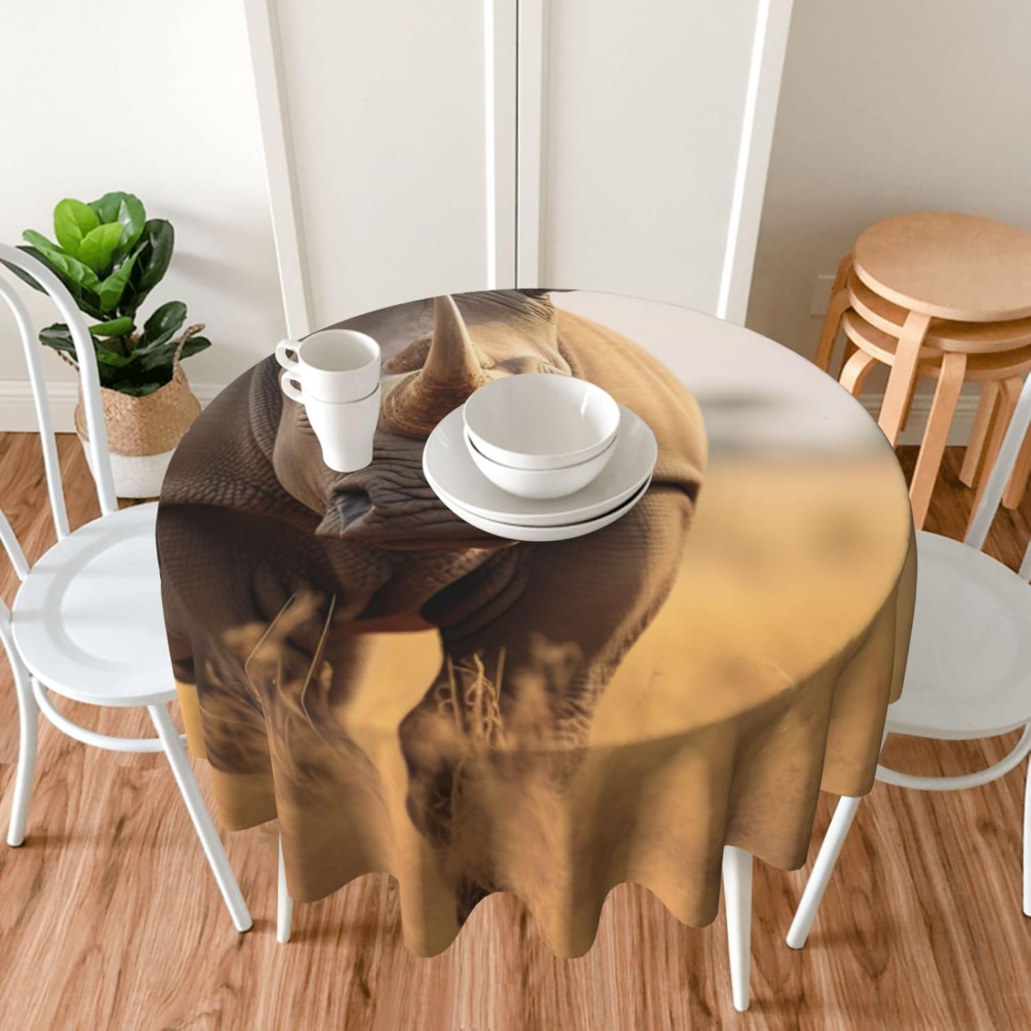 Animal rhino2 Print Wrinkle Free Dining Table Cover for Birthday Party Farmhouse Tablecloths Up to 60 x 60 Inches