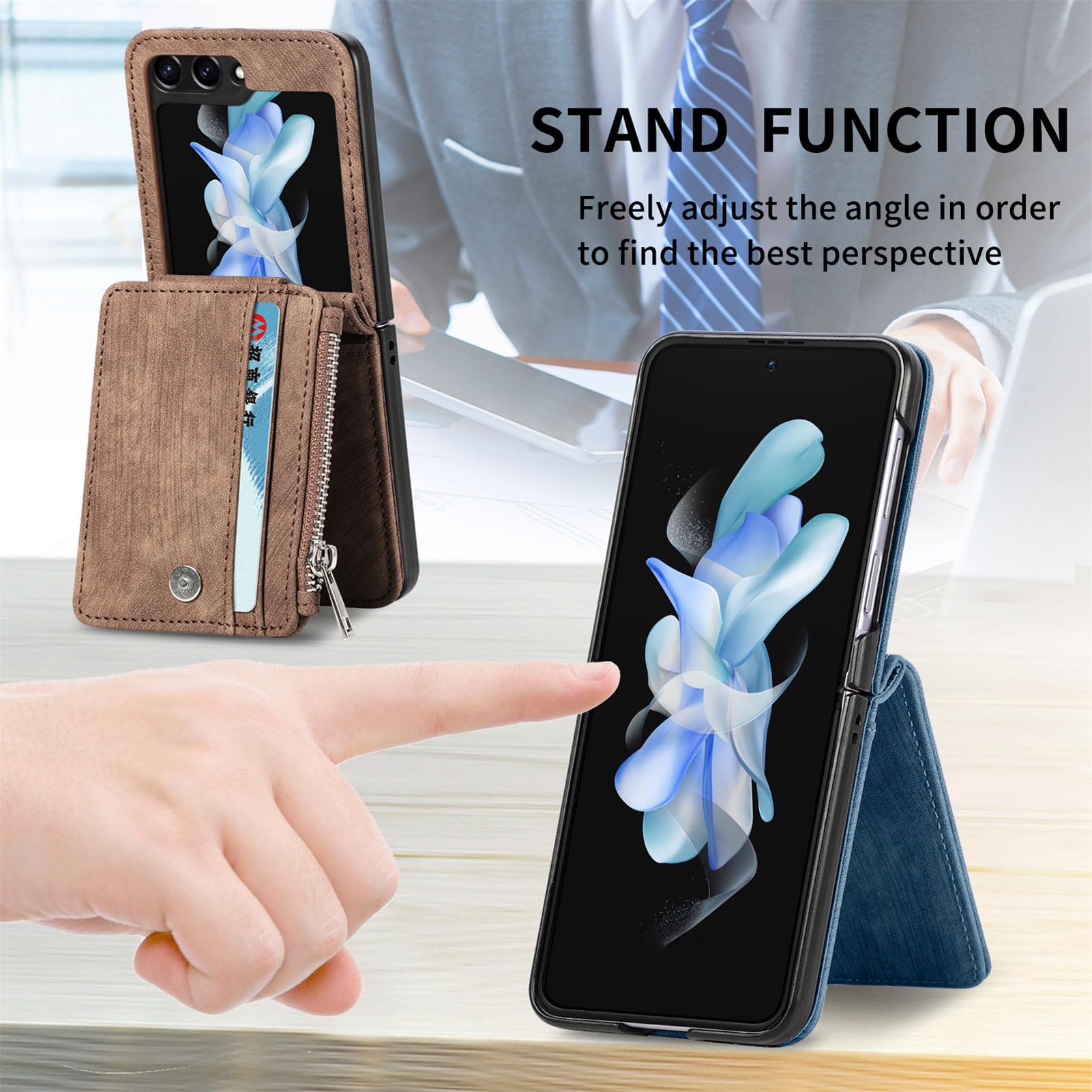 Custodia per Samsung Galaxy Z Flip 5 con Porta Carte di Credito Staccabile, Custodia a Portafoglio con Cerniera in Pelle PU Antiurto Protezione Durevole Cover per Samsung Galaxy Z Flip 5 5G 2023