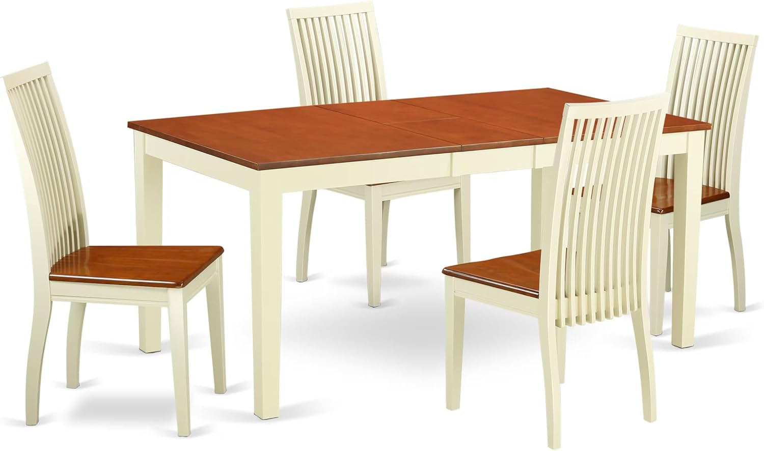East West Furniture NIIP5-BMK-W 5 Piece Dining Table Set for 4 Includes a Rectangle Kitchen Table with Butterfly Leaf and 4 Dining Room Chairs, 36x66 Inch, Buttermilk & Cherry