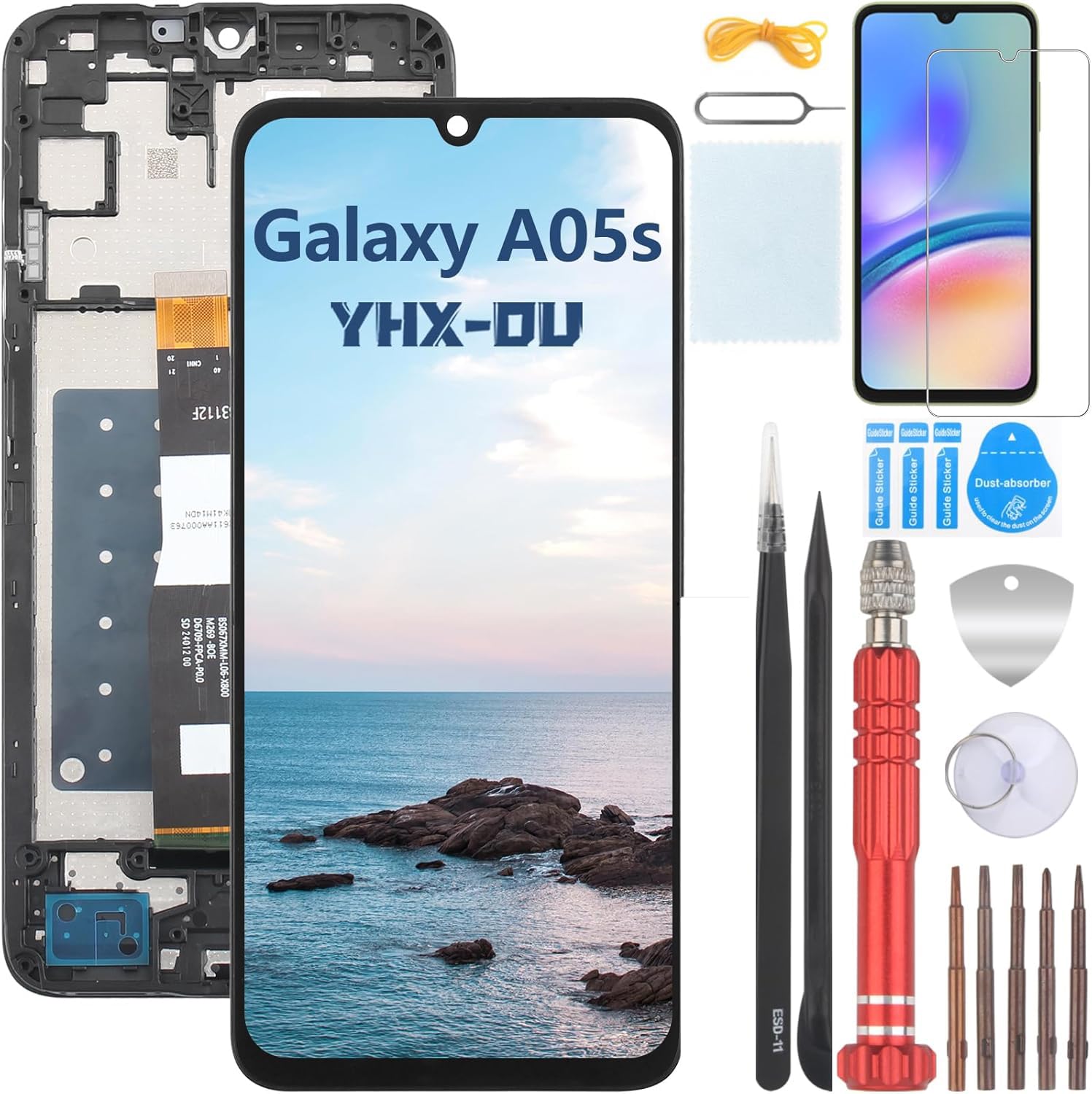 Para Samsung Galaxy A05s Pantalla Reemplazo para Samsung Galaxy A05s SM-A057F SM-A057M Pantalla Táctil LCD Digitalizador de Repuest Asamblea con Herramientas de Reparación(Negra + Marco)
