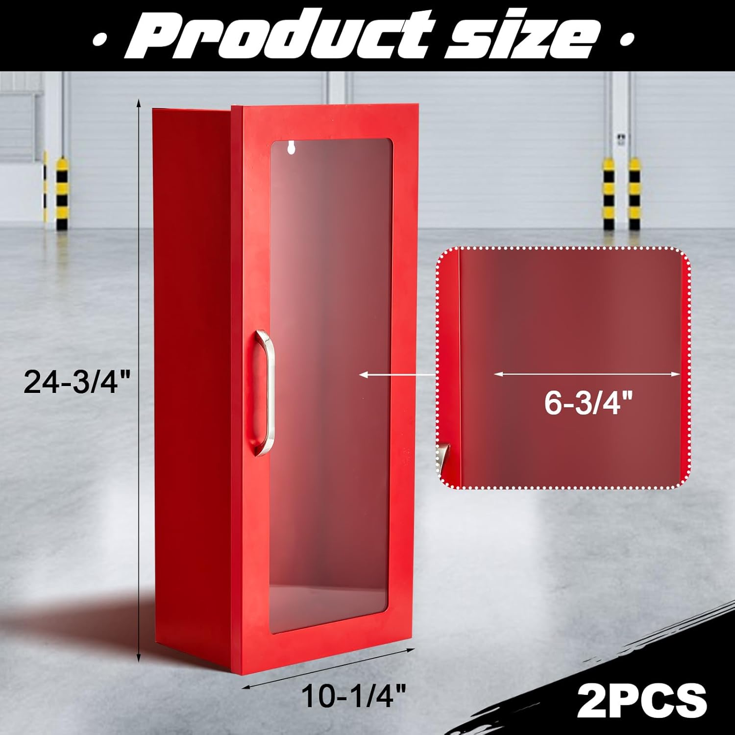 Zonon 2 Pcs 10lb Fire Extinguisher Cabinet Wall & Surface Mount 24-3/4 H x 10-1/4 W x 6-3/4 D 22 Gauge Steel Fire Extinguisher Box Case Extinguishers Holder with Handle for Indoor Outdoor (Red)
