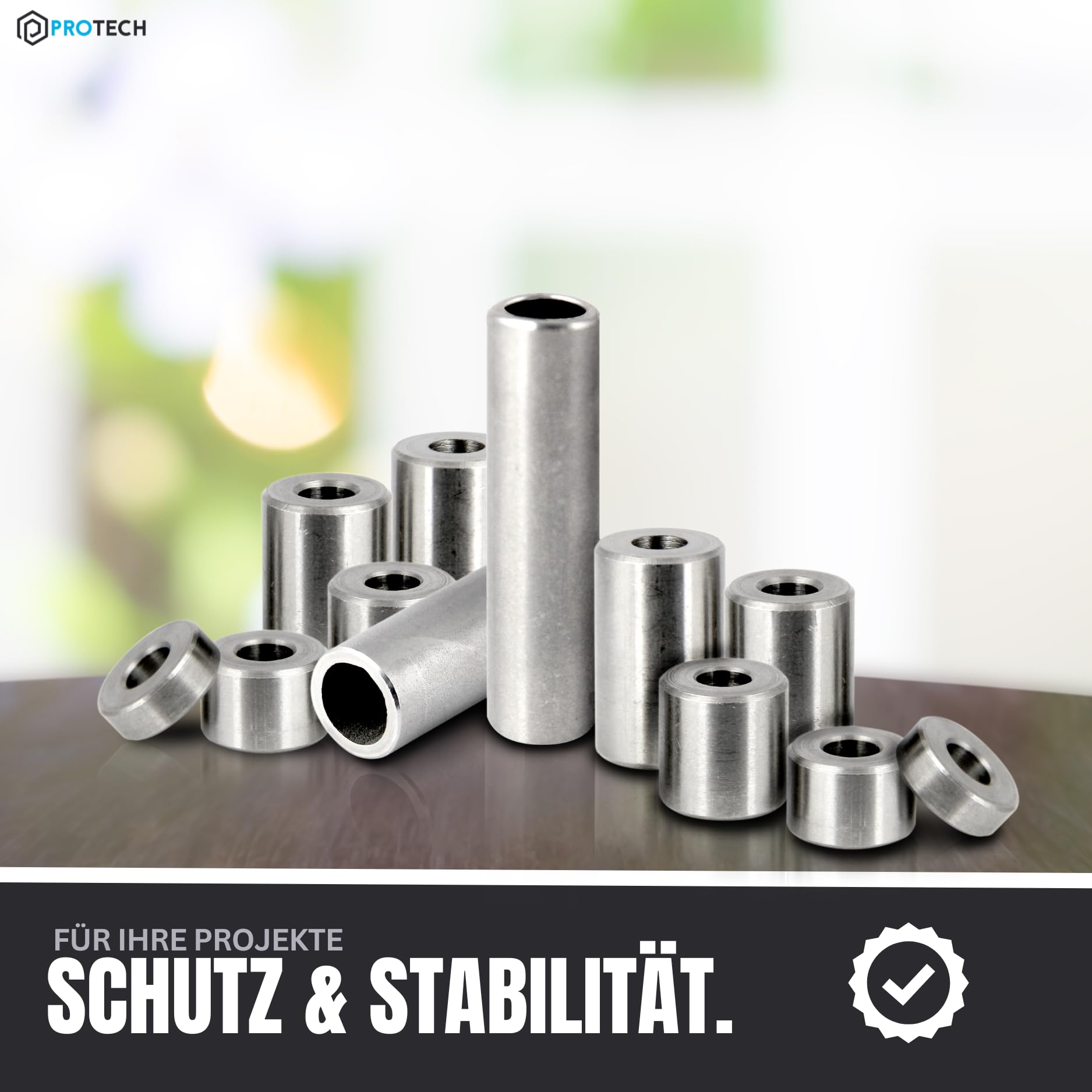 PROTECH 100 Stück Distanzhülsen M10 Edelstahl 15x11x20 Abstandshülsen [20mm Länge] Buchse [11mm Innen] Abstandshalter
