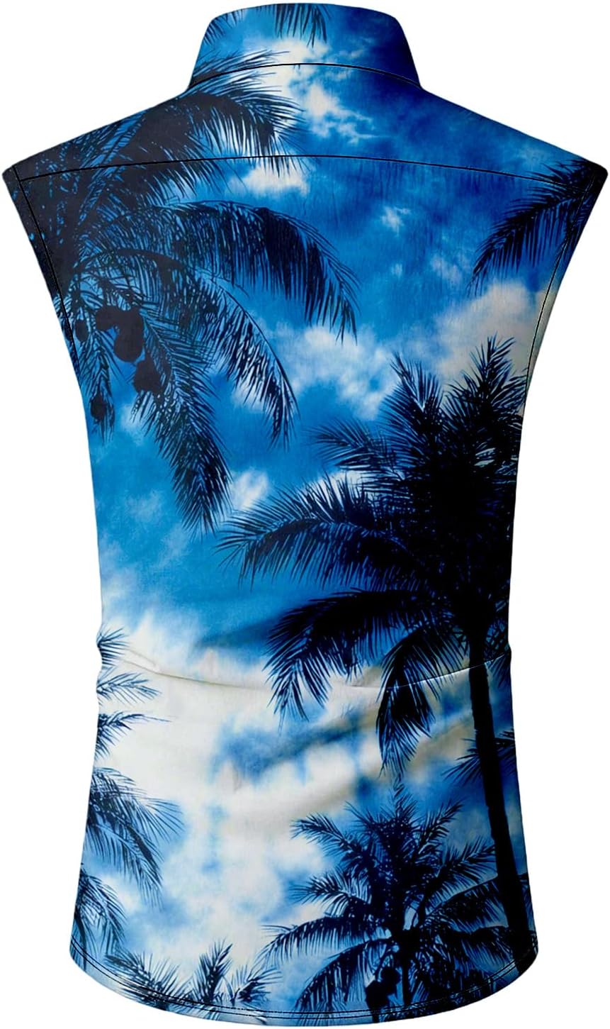 Men's Summer Hawaiian Shirts Sleeveless Floral Mens Button Down Shirt Hawaii Tropical Beach Tops Tropical Outfits