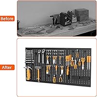 Vista 8 de TORACK 3 piezas de paneles de tablero de clavijas de metal para almacenamiento de herramientas de garaje, tablero de clavijas para banco de trabajo