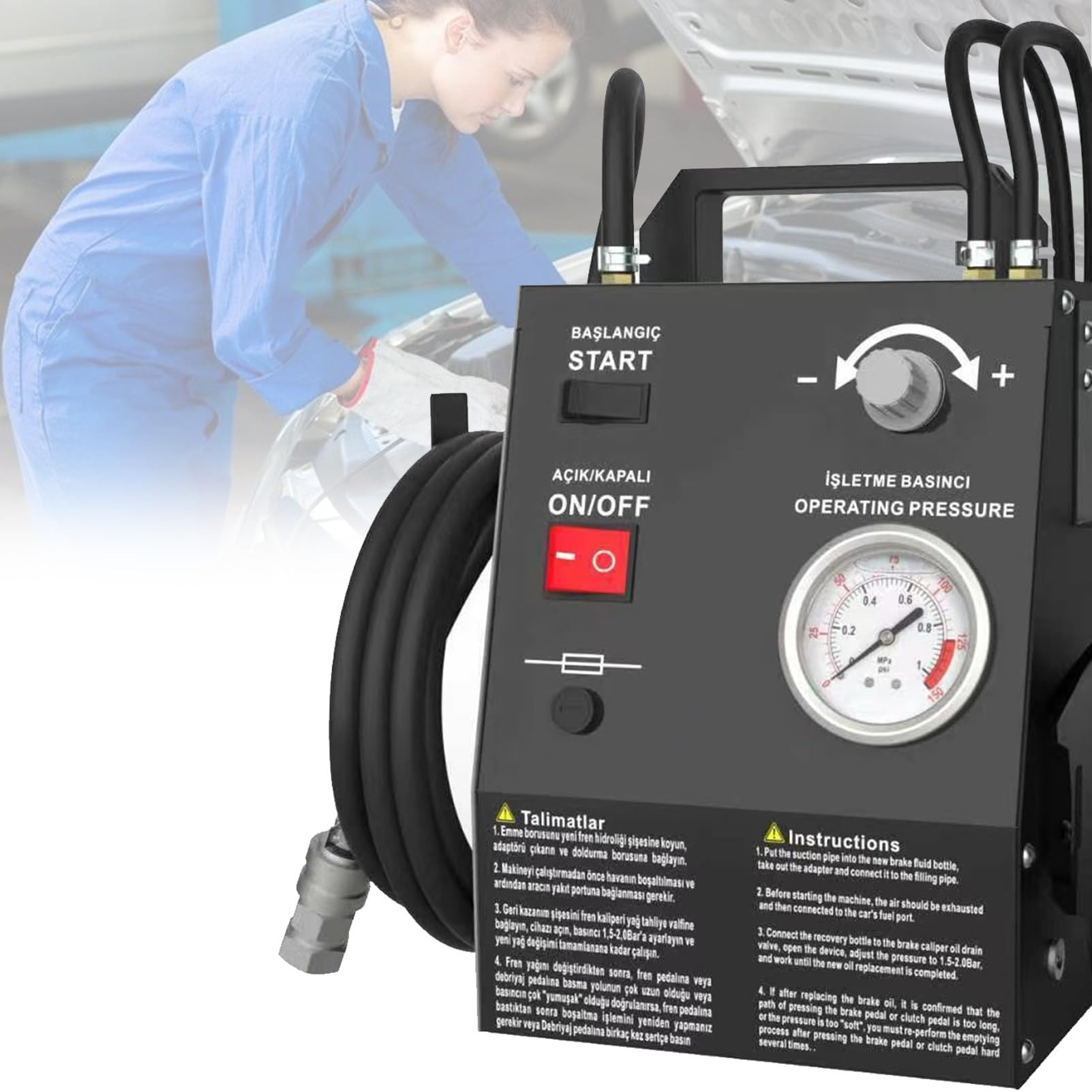 Kit de purga automática de frenos, cambiador de líquido de frenos para automóviles, kit de sistemas de válvula de purga de frenos, con adaptador para cilindro maestro de 16 pulgadas. PackageA-Black