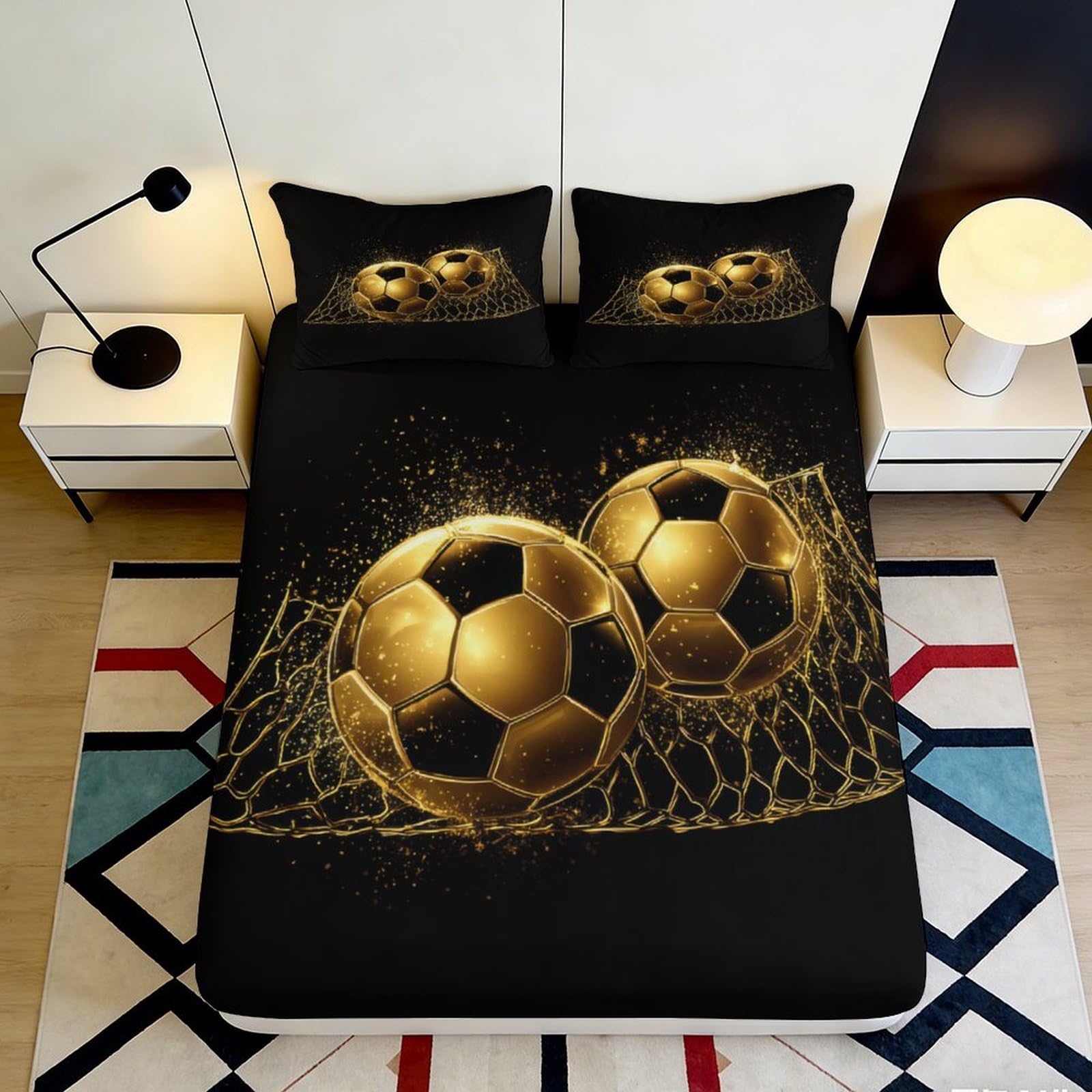 3D Printed Soccer Fitted Sheet Microfiber Deep Pocket Non-Slip Bedding Football Mattress Fitted Cover Full Wrap Washable 180x200x25cm