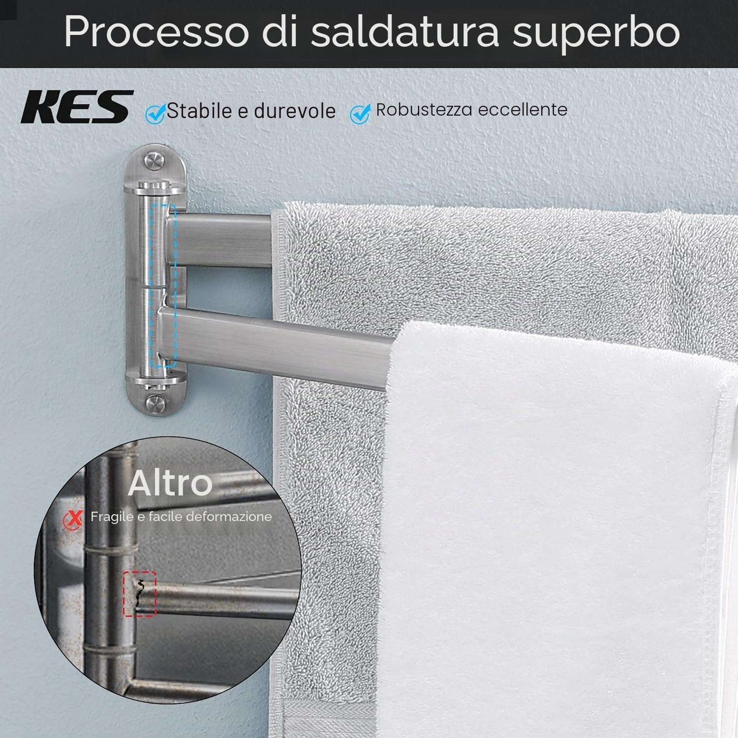 KES Portasciugamani da Bagno Girevole Portasciugamani Doppio Porta Salviette Bagno a Parete Portasciugamani in Acciaio Inossidabile SUS304 180 ° 40cm Spazzolata, A2104S2L40-2