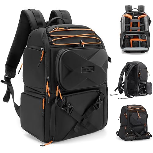 Cwatcun Camera Backpack Professional DSLR/SLR/Mirrorless, Waterproof Hardshell Case Large Camera Bag Outdoor Hiking Travel Multifunction Photography Backpack with Tripod Holder&Laptop Compartment 2.0
