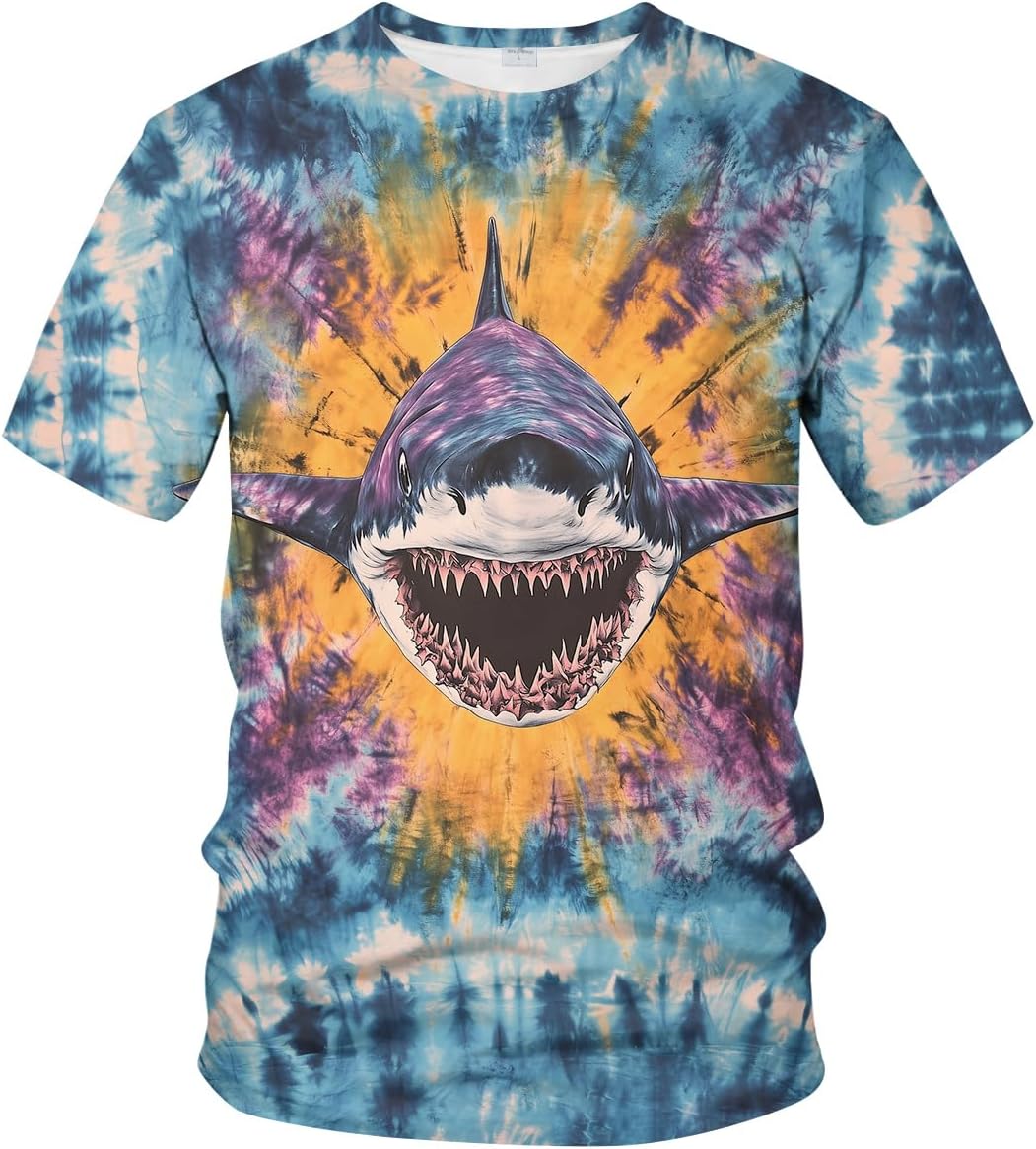 Men's Tie Dye Style T-Shirts Fun Animal Graphic Short Sleeves Shirt - Image 6