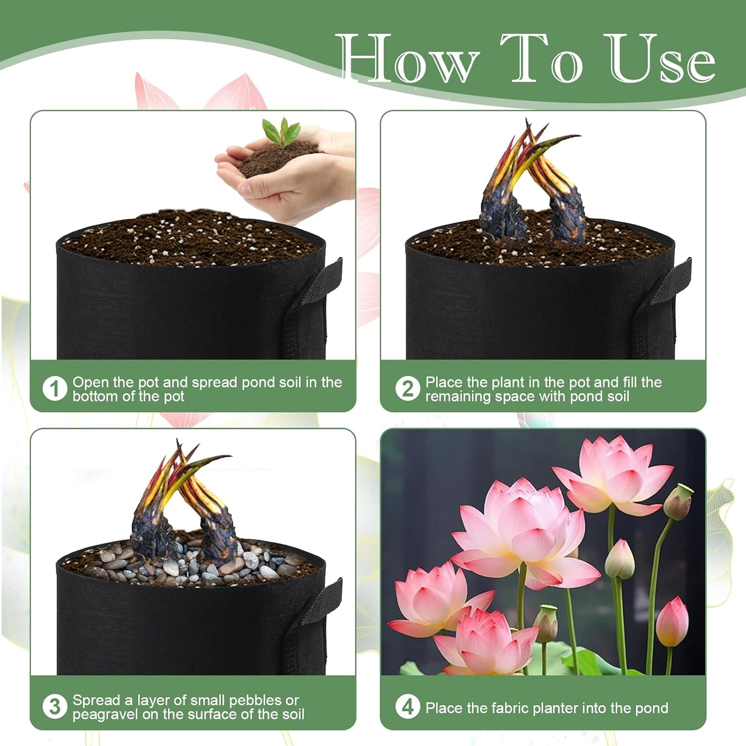 12Pcs Lily Plant Pots for Pond, Aquatic Pond Planter for Pond Durable Breathe Reusable Fabric Plant Bags for Aquatic Plants, Potato, Carrot, Onion, Flower (1 Gallon)