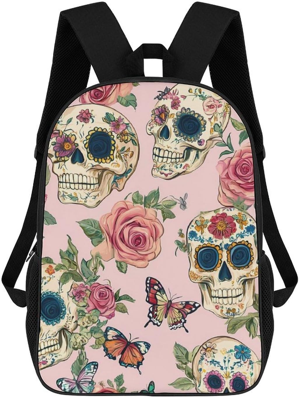 Flower Butterfly Skull Laptop Backpack for Men Women 17 Inch Shoulder Bag Travel Daypack